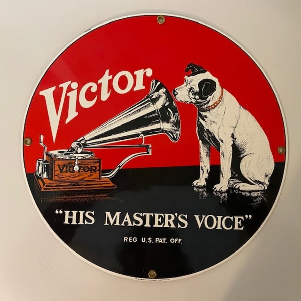 Ande Rooney RCA Nipper Master's Voice Vintage Metal Advertising Sign Mint Condit